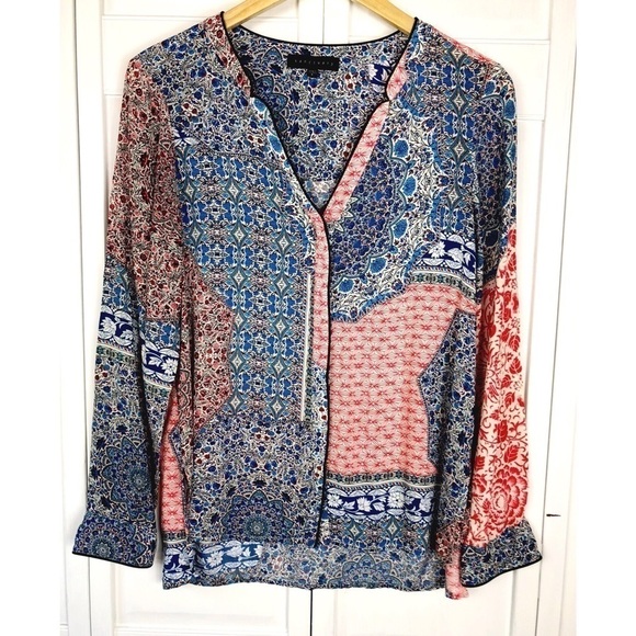 SANCTUARY BLOUSE, BOHO RED/WHITE/ BLUE SANCTUARY BLOUSE 0765 - Picture 1 of 4